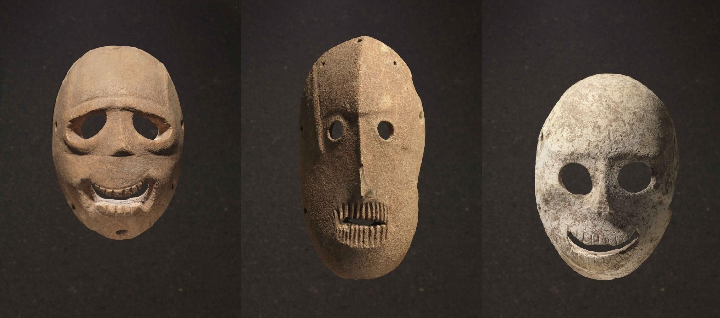 Neolithic spirit masks from Nahal Hemar 7000 B.C.[2294x1012] | Neolithic, Mask, Prehistoric art