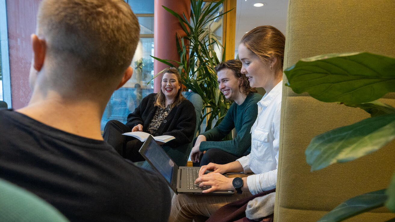 Studentar biblioteket Studenter ved Høgskulen i Volda jobber på biblioteket