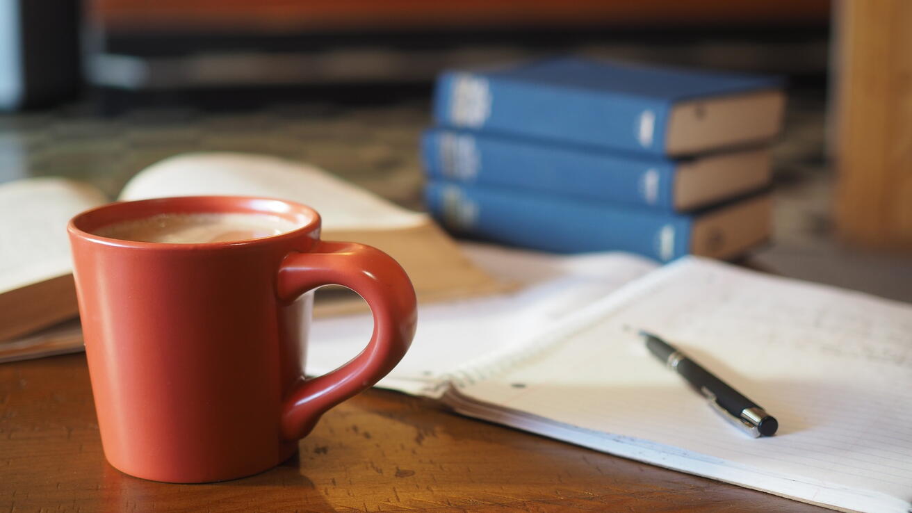 Coffee, notes and books.